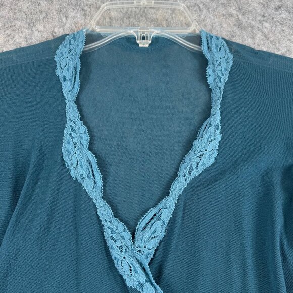 Vintage Y2K Only Hearts Top Lace Trim Blue Wrap Long Sleeve Size P/S - Picture 4 of 11